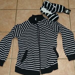 Black and white striped sweater and slippers set